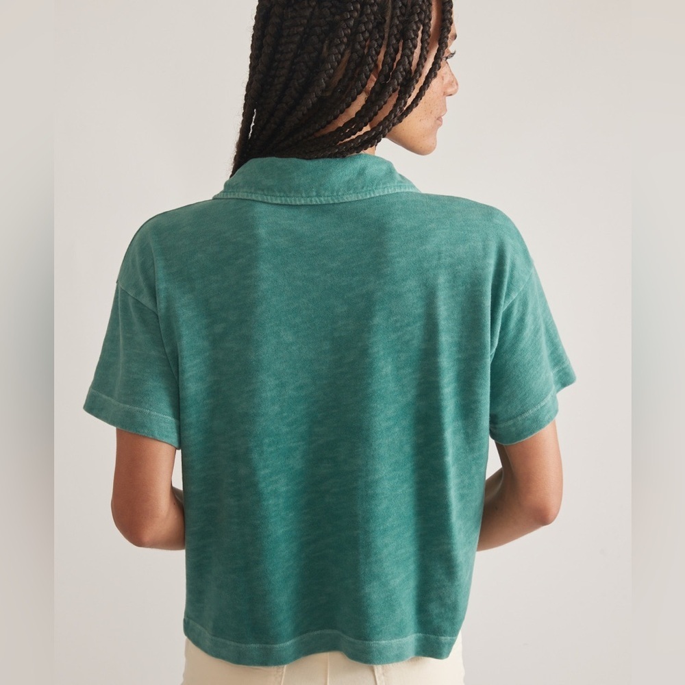 Marine Layer Green Cropped Vintage Slub Polo Tee XS - Picture 3 of 15